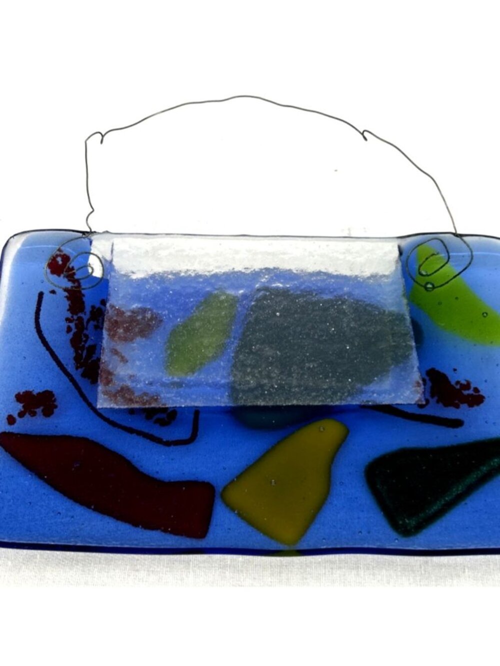 Fused Art Glass Wall Pocket Handmade Artisan Multicolor 6" long Unsigned - Picture 7 of 7